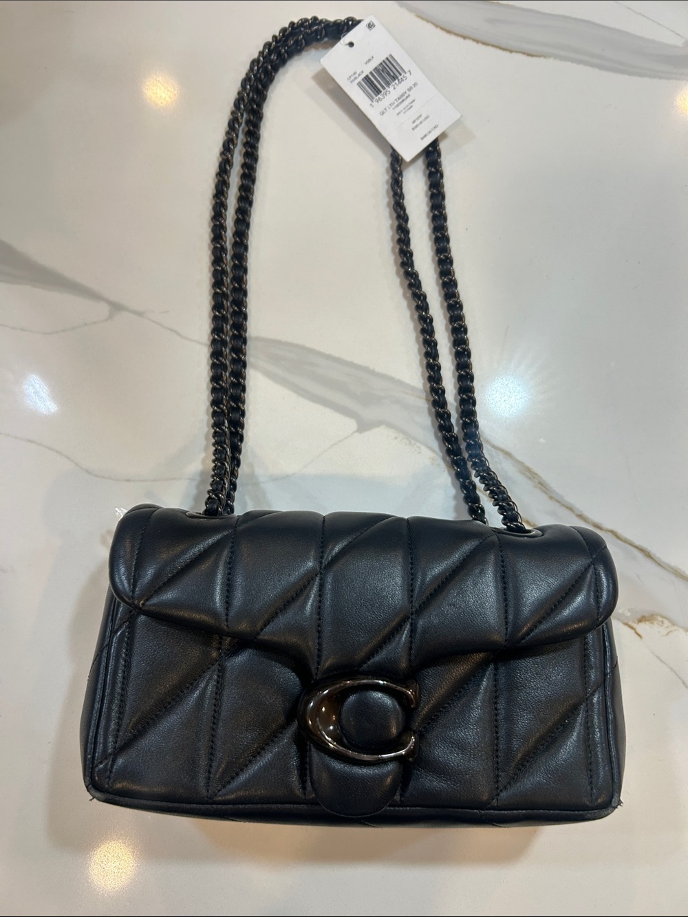 NEW Black quilted black coach tabby 20, MSRP 395 no dust bag metal chain only
